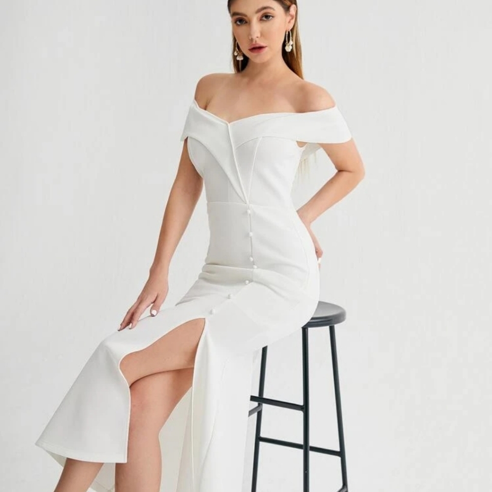 Off shoulder slit dress white Shein size large